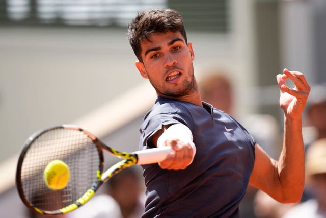 <p>Carlos Alcaraz cruised into the second round (AP Photo/Christophe Ena)</p>