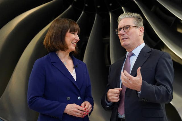 <p>Keir Starmer and Rachel Reeves visiting the Rolls-Royce aerospace campus in Derby on Tuesday</p>
